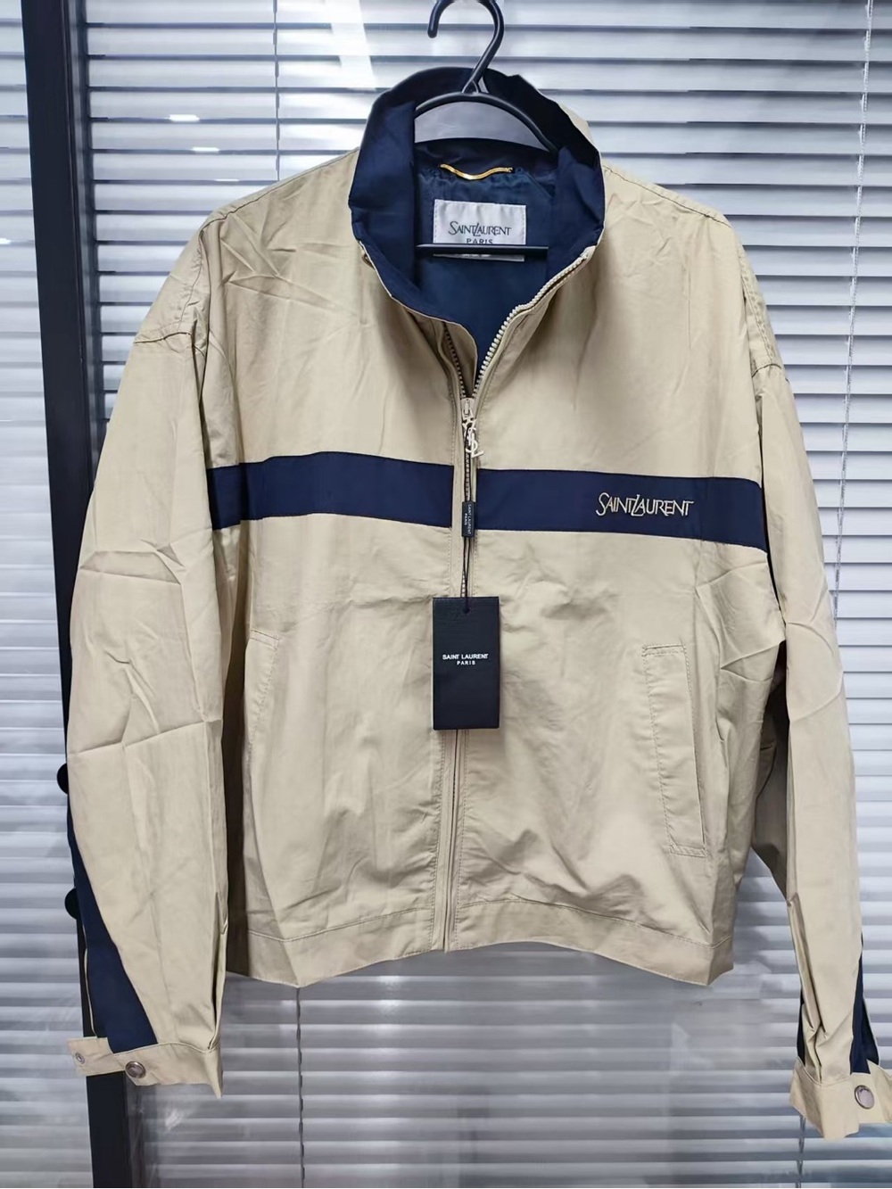 🤎 Saint Laurent Beige and Navy Striped Casual Jacket
